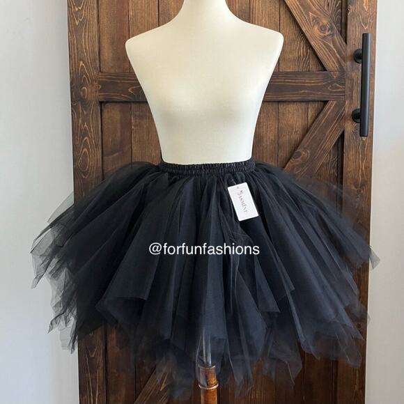 Tutu BLACK (XL) Tulle Petticoat for Halloween Costume Party Fun Run Spirit Day - Picture 1 of 7